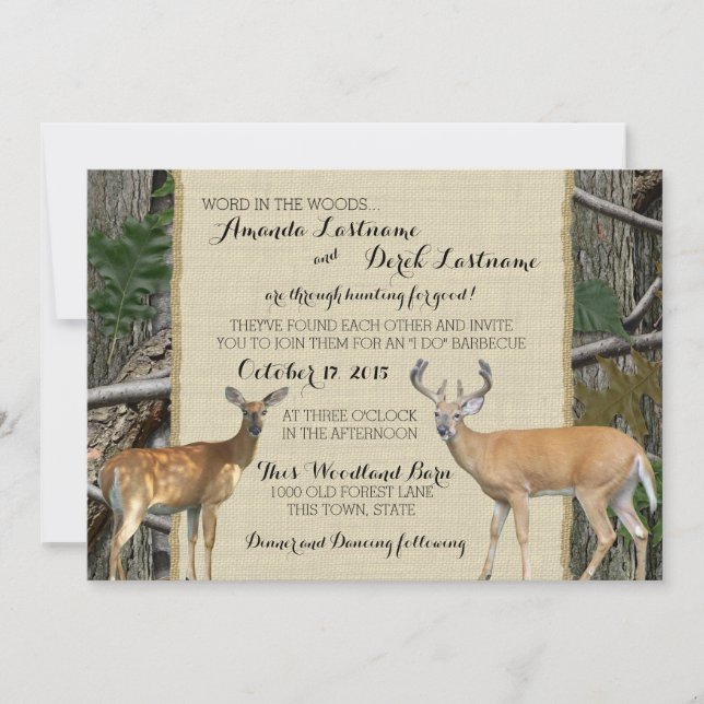 Woodland Buck and Doe Wedding Einladung (Vorderseite)
