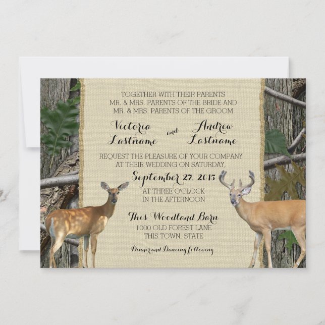 Woodland Buck and Doe Wedding Einladung (Vorderseite)