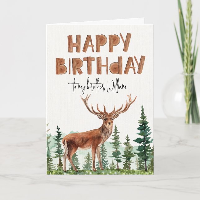 Woodland Buck Boys "Happy Birthday" Karte (Vorderseite)