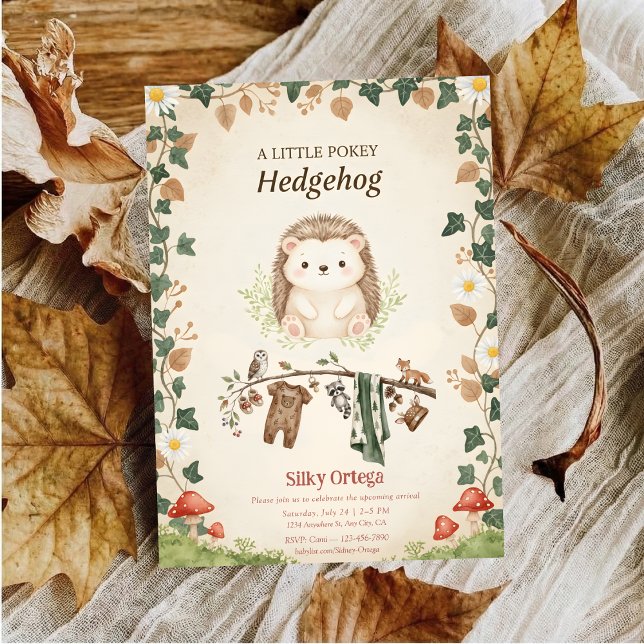 Woodland budget Hedgehog Greenery baby shower Einladung (Von Creator hochgeladen)