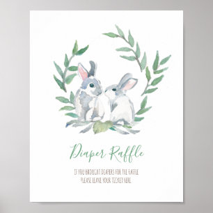 Woodland Bunnies Diaper Raffle Baby Duschzeichen Poster