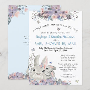 Woodland Bunnies Floral Blue Babydusche per Mail Einladung
