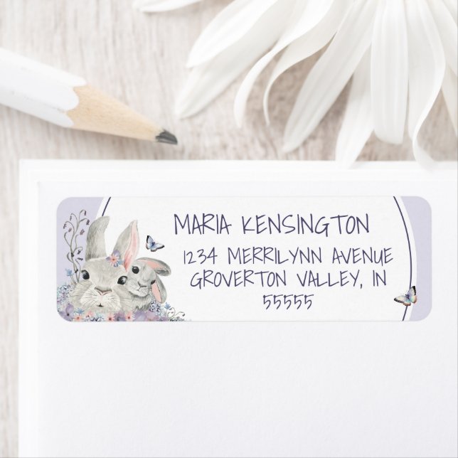 Woodland Bunnies Floral Lila Girl Baby Dusche (Insitu)