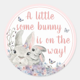 Woodland Bunnies Floral Pink Babydusche Runder Aufkleber