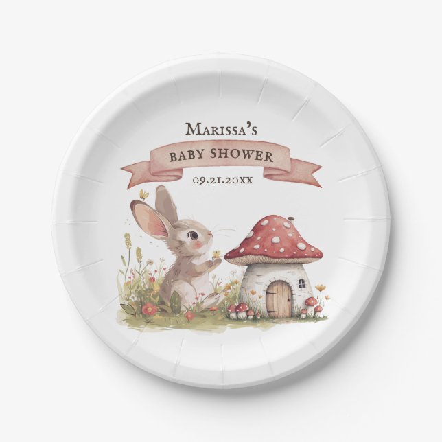 Woodland Bunny Baby Dusche Pappteller (Vorderseite)