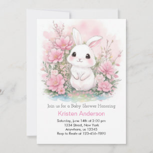 Woodland Bunny Blissful Pink Girl Baby Dusche Einladung