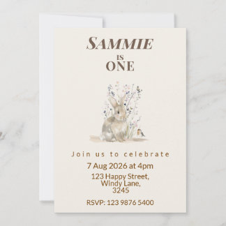 Woodland Bunny First Birthday Invitation Einladung