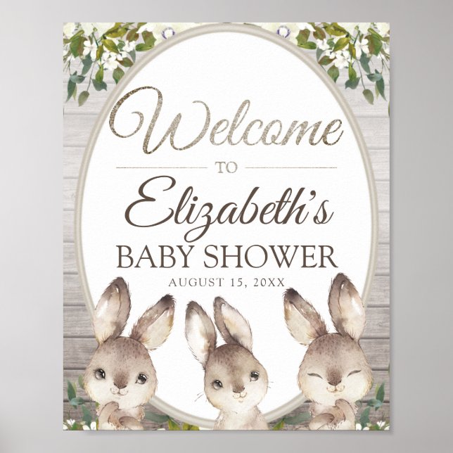 Woodland Bunny Gender Neutral Baby Dusche Willkomm Poster (Vorne)