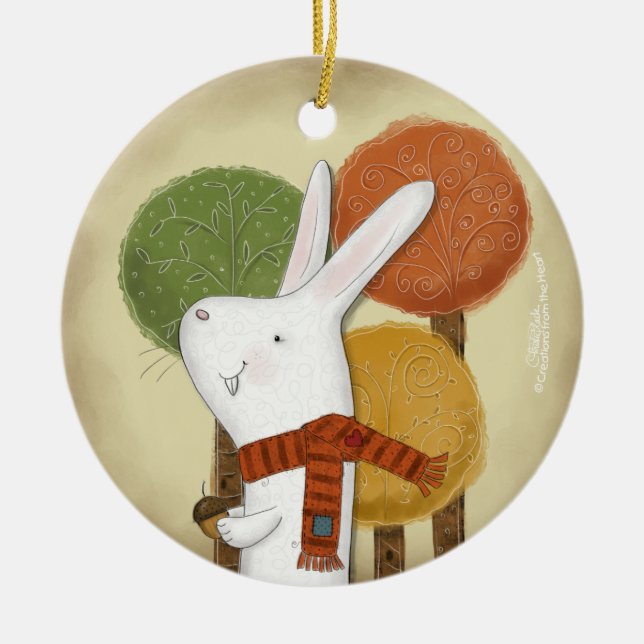 Woodland Bunny mit Acorn Keramikornament (Vorne)