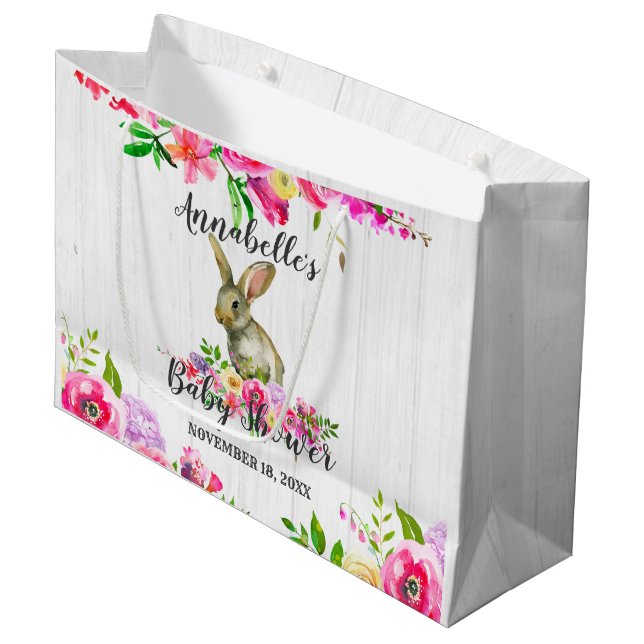 Woodland Bunny Rabbit Hübsch Floral Baby Dusche Große Geschenktüte (Vorderseite Schrägansicht)