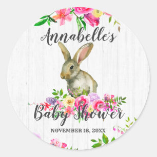 Woodland Bunny Rabbit Niedlich Floral Baby Dusche Runder Aufkleber