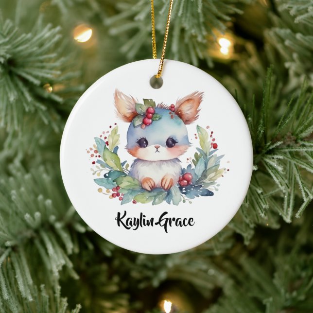 Woodland Bunny Rabbit Personalisiert Keramik Ornament (Baum)