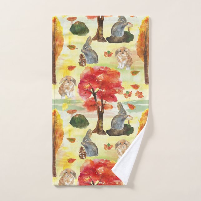 Woodland Bunny Rabbit Wasserfarbe Badhandtuch Set (Handtuch)