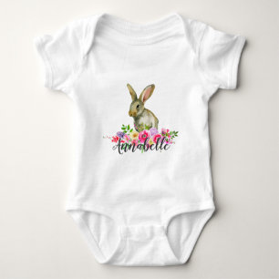 Woodland Bunny Rabbit Watercolor Floral Baby Monog Baby Strampler