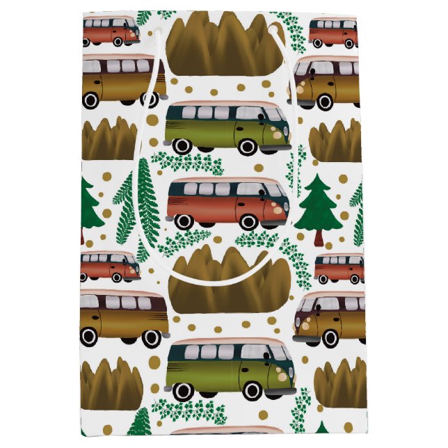 Woodland Camper Muster Mittlere Geschenktüte (Vorderseite)