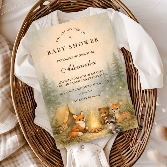 Woodland Campfire Baby Shower Einladung (Von Creator hochgeladen)