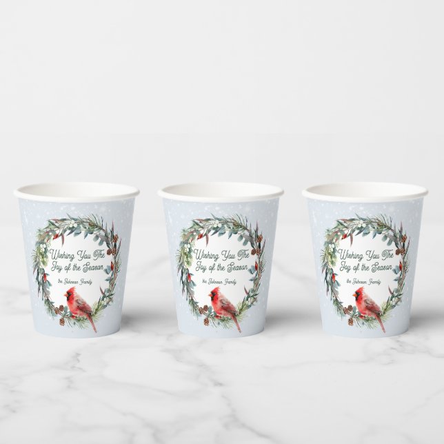 Woodland Christmas Wreath, Cardinal, Snowflakes Pappbecher (Multi)