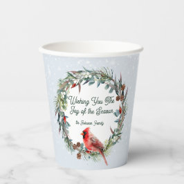 Woodland Christmas Wreath, Cardinal, Snowflakes Pappbecher