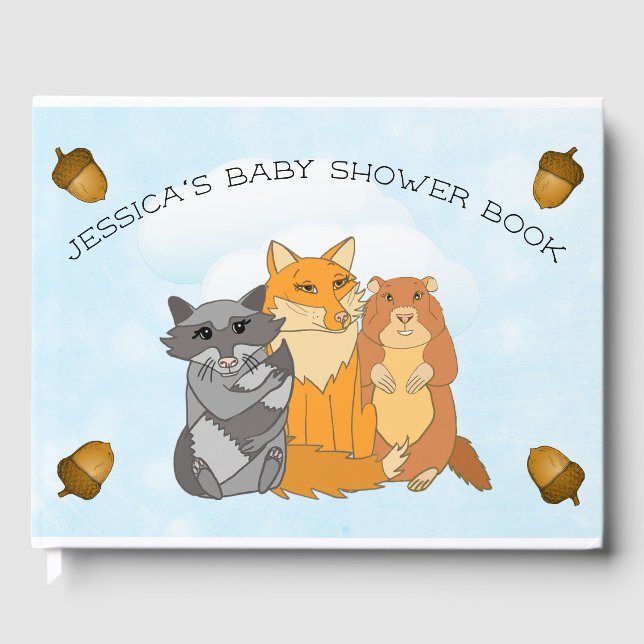 Woodland Creature Themed Boy's Baby Shower Gästebuch (Vorderseite)
