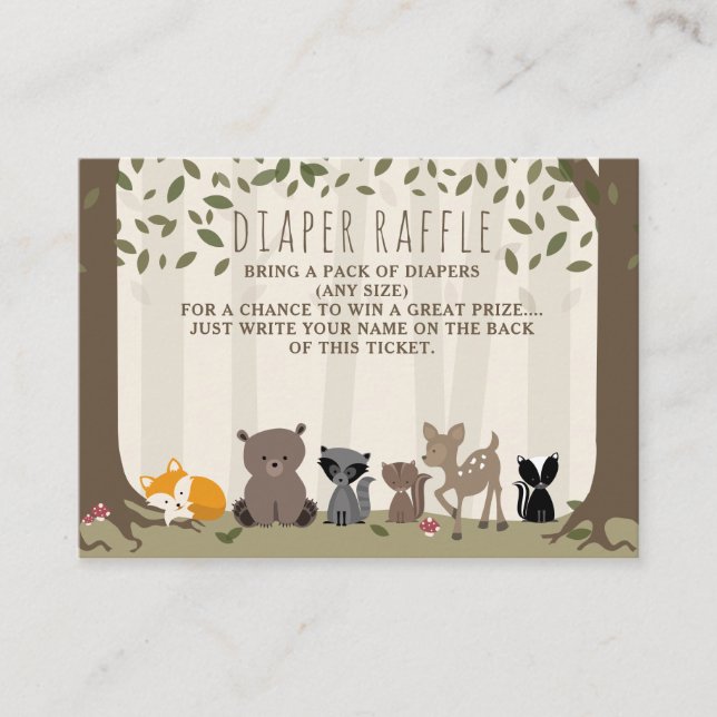 Woodland Creatures Baby Diaper Raffle Begleitkarte (Vorderseite)