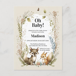 Woodland Creatures Baby Shooter Invite Watercolor Postkarte