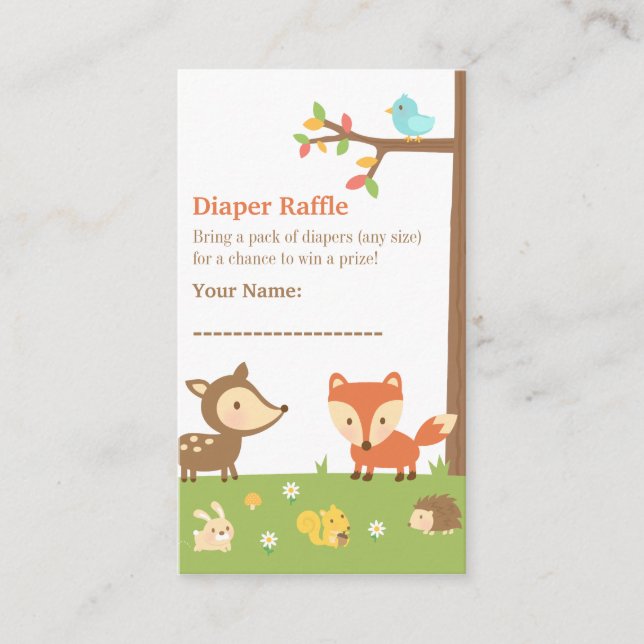 Woodland Creatures Baby Showdiaper Raffle Begleitkarte (Vorderseite)