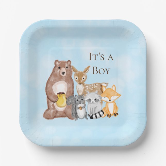 Woodland Creatures Baby Shower Es ist ein Junge Pappteller (Vorderseite)