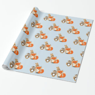 Woodland Creatures Blue Baby Shooting Wrap Geschenkpapier