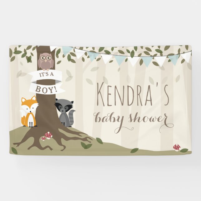 Woodland Creatures Boy Baby Shooter Banner (Horizontal)