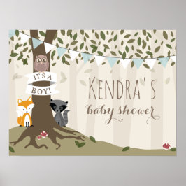 Woodland Creatures Boys Baby Shower Poster