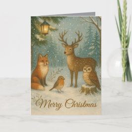 Woodland Creatures Cozy Christmas Custom Name Karte