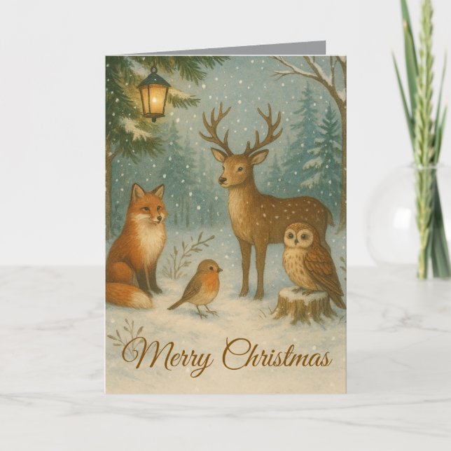 Woodland Creatures Cozy Christmas Custom Name Karte (Vorderseite)