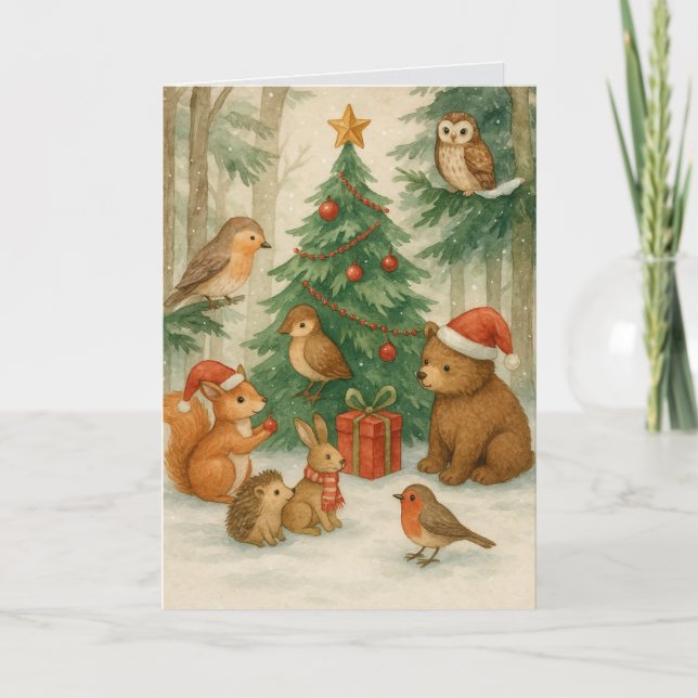 Woodland Creatures Custom Christmas Karte (Vorderseite)