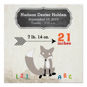 Woodland Creatures Fox Baby Stats Keepake halten Poster