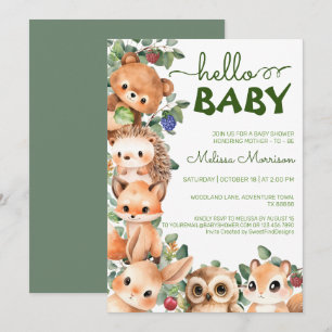 Woodland Creatures Hello Baby Boy Dusche Einladung