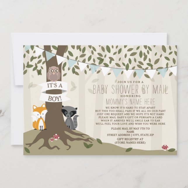 Woodland Creatures Social Distance Mail Shower Einladung (Vorderseite)