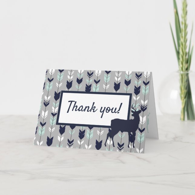Woodland Dankeschön Karte - Minze, Marine und grau (Vorderseite)