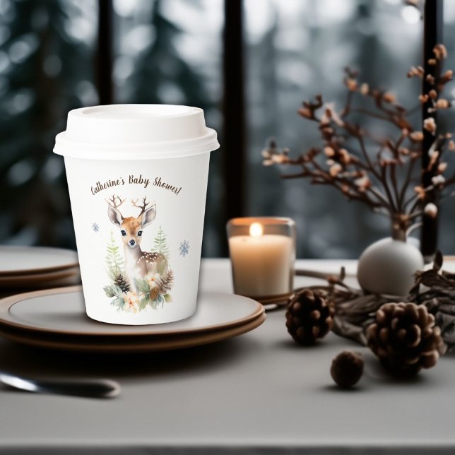 Woodland Deer Animal Baby Dusche Pappbecher (Winter Deer Gender Neutral Baby Shower Paper Cups)