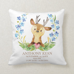 Woodland Deer Baby Birth Stats Pillow Kissen