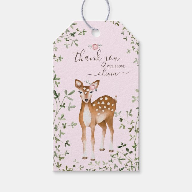 Woodland Deer Baby Dusche Geschenkanhänger (Vorderseite)