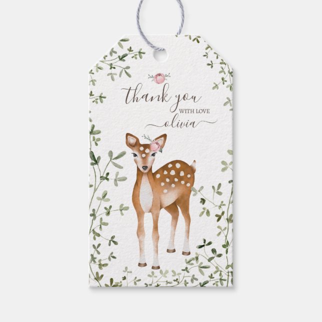 Woodland Deer Baby Dusche Geschenkanhänger (Vorderseite)