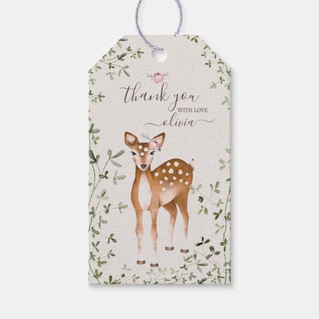 Woodland Deer Baby Dusche Geschenkanhänger (Vorderseite)