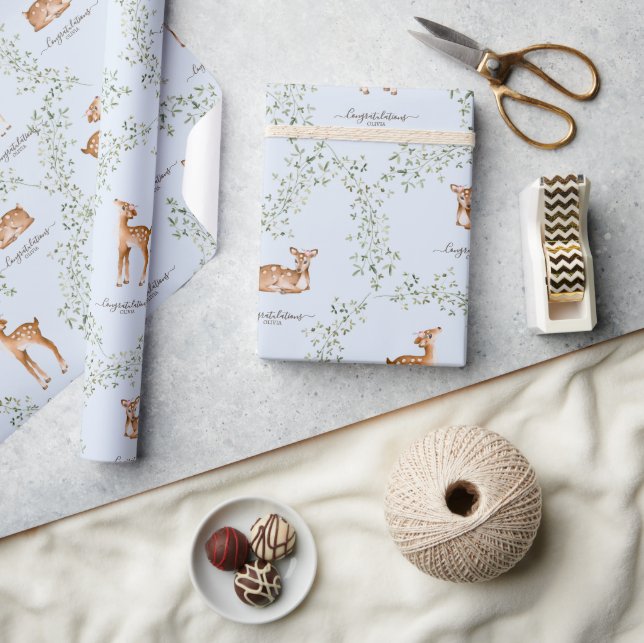 Woodland Deer Baby Dusche Geschenkpapier (Kunsthandwerk)