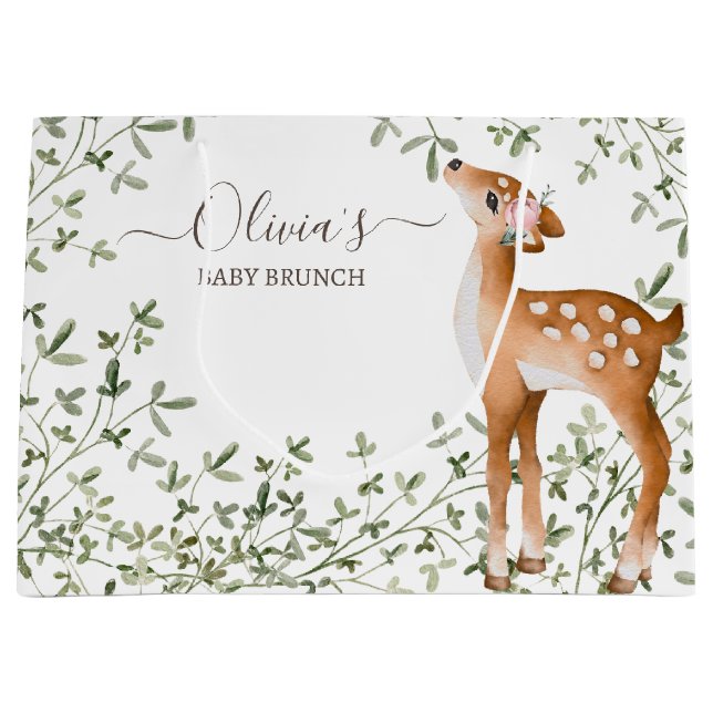 Woodland Deer Baby Dusche Große Geschenktüte (Vorderseite)