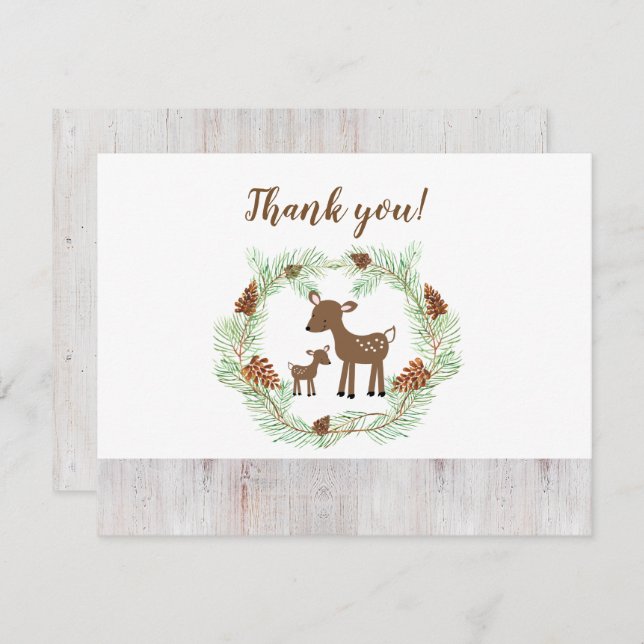 Woodland Deer Baby Dusche Vielen Dank für Ihre Anm Einladung (Vorne/Hinten)