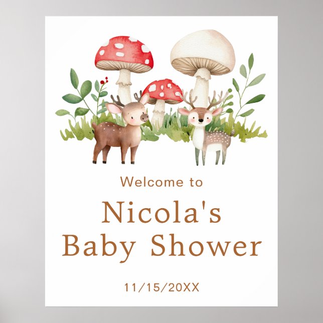 Woodland Deer Baby Dusche Willkommenspender Poster (Vorne)