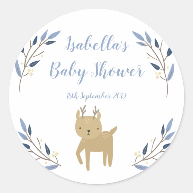 Woodland Deer Baby Shooter Favor Sticker (Vorderseite)