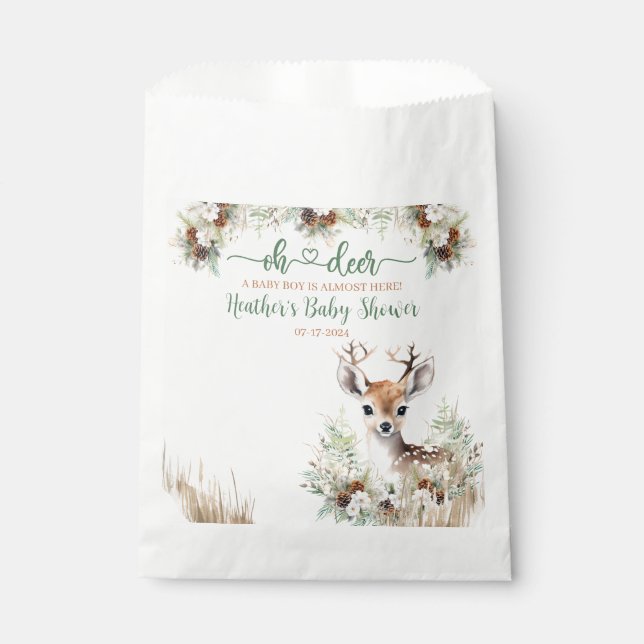 Woodland Deer Baby Shower Boy Geschenktütchen (Vorderseite)