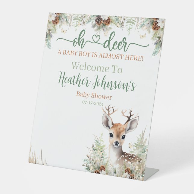 Woodland Deer Baby Shower Boy Sockelschild (Vorderseite)