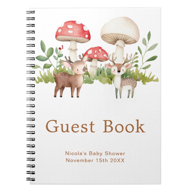Woodland Deer Baby Shower Guest Book Notizblock (Vorderseite)